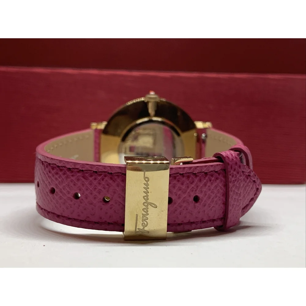 Ferragamo Women Pink Leather Analog White Dial Quartz Watch with Winder BL152
